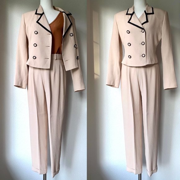 Vintage fitted Double Breasted Blazer+Balloon Leg Trousers+Pencil Skirt Suit - Picture 8 of 8